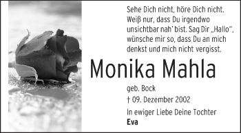 Traueranzeige von Monika Mahla von Echo-Zeitungen (Gesamtausgabe)
