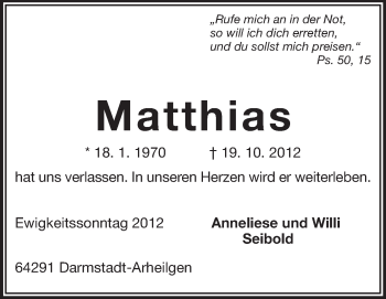 Traueranzeige von Matthias  von Echo-Zeitungen (Gesamtausgabe)