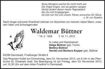 Traueranzeige von Waldemar Büttner von Echo-Zeitungen (Gesamtausgabe)