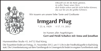 Traueranzeige von Irmgard Pflug von Echo-Zeitungen (Gesamtausgabe)