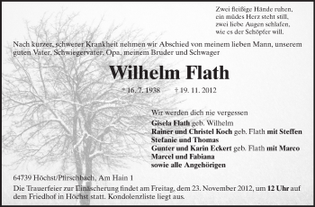Traueranzeige von Wilhelm Flath von Odenwälder Echo