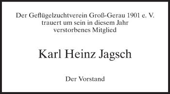 Traueranzeige von Karl Heinz Jagsch von Rüsselsheimer Echo, Groß-Gerauer-Echo, Ried Echo
