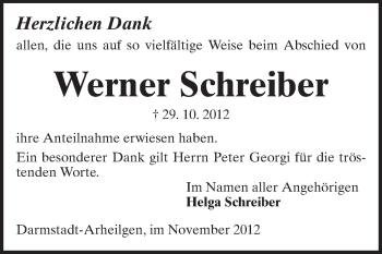 Traueranzeige von Werner Schreiber von Echo-Zeitungen (Gesamtausgabe)
