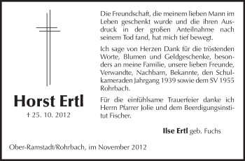 Traueranzeige von Horst Ertl von Echo-Zeitungen (Gesamtausgabe)
