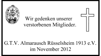 Traueranzeige von Almarausch Rüsselsheim 1913 Gedenken von Rüsselsheimer Echo, Groß-Gerauer-Echo, Ried Echo