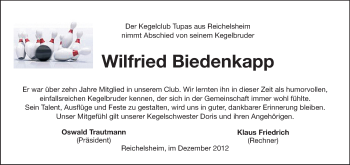 Traueranzeige von Wilfried Biedenkapp von Odenwälder Echo