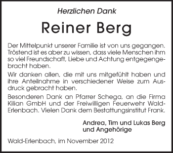 Traueranzeige von Reiner Berg von Starkenburger Echo