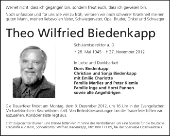 Traueranzeige von Theo Wilfried Biedenkapp von Echo-Zeitungen (Gesamtausgabe)