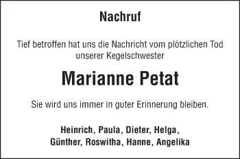 Traueranzeige von Marianne Petat von Rüsselsheimer Echo, Groß-Gerauer-Echo, Ried Echo