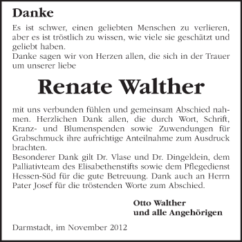 Traueranzeige von Renate Walther von Echo-Zeitungen (Gesamtausgabe)