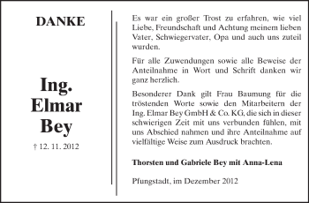 Traueranzeige von Elmar Bey  von Echo-Zeitungen (Gesamtausgabe)
