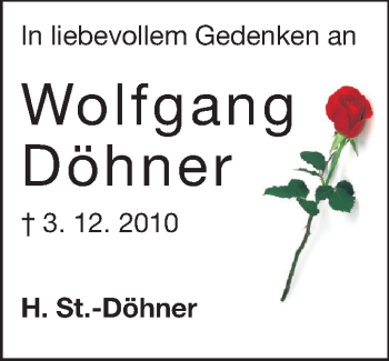 Traueranzeige von Döhner Wolfgang von Darmstädter Echo, Odenwälder Echo, Rüsselsheimer Echo, Groß-Gerauer-Echo, Ried Echo
