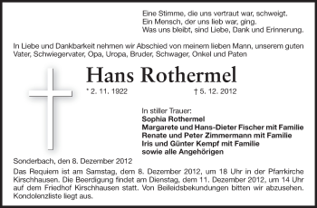 Traueranzeige von Hans Rothermel von Starkenburger Echo