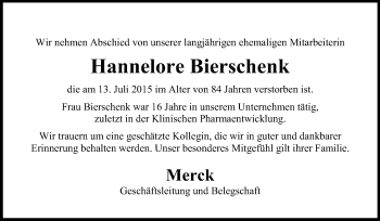 Traueranzeige von Hannelore Bierschenk von Echo-Zeitungen (Gesamtausgabe)