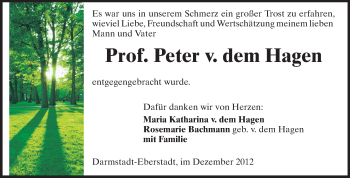 Traueranzeige von Peter von dem Hagen von Echo-Zeitungen (Gesamtausgabe)