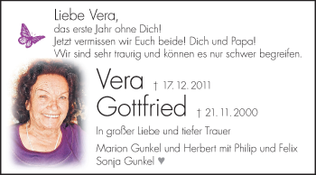 Traueranzeige von Vera Gunkel von Echo-Zeitungen (Gesamtausgabe)