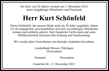 Traueranzeige von Kurt Schönfeld von Echo-Zeitungen (Gesamtausgabe)