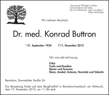 Traueranzeige von Konrad Buttron von Starkenburger Echo