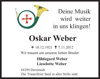 Traueranzeige von Oskar Weber von Echo-Zeitungen (Gesamtausgabe)