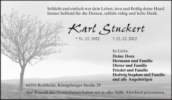 Traueranzeige von Karl Stuckert von Echo-Zeitungen (Gesamtausgabe)