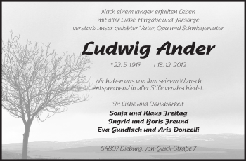 Traueranzeige von Ludwig Ander von Echo-Zeitungen (Gesamtausgabe)
