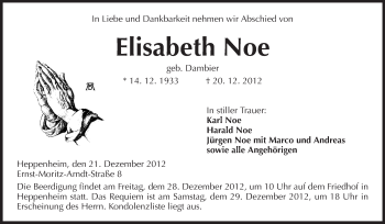 Traueranzeige von Elisabeth Noe von Starkenburger Echo