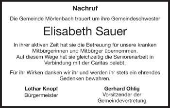 Traueranzeige von Elisabeth Sauer von Starkenburger Echo
