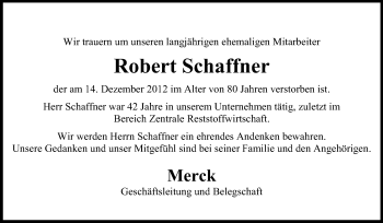 Traueranzeige von Robert Schaffner von Echo-Zeitungen (Gesamtausgabe)