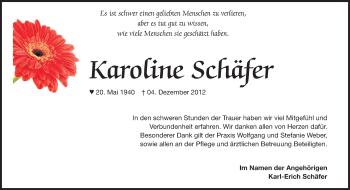 Traueranzeige von Karoline Schäfer von Rüsselsheimer Echo, Groß-Gerauer-Echo, Ried Echo