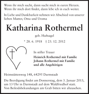 Traueranzeige von Katharina Rothermel von Echo-Zeitungen (Gesamtausgabe)