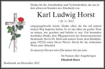Traueranzeige von Karl Ludwig Horst von Rüsselsheimer Echo, Groß-Gerauer-Echo, Ried Echo