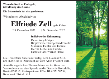Traueranzeige von Elfriede Zell von Echo-Zeitungen (Gesamtausgabe)