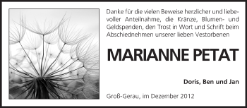 Traueranzeige von Marianne Petat von Rüsselsheimer Echo, Groß-Gerauer-Echo, Ried Echo