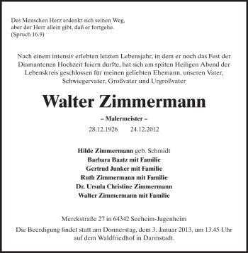 Traueranzeige von Walter Zimmermann von Echo-Zeitungen (Gesamtausgabe)