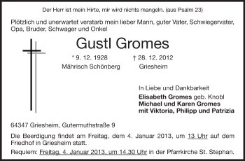 Traueranzeige von Gustl Gromes von Echo-Zeitungen (Gesamtausgabe)