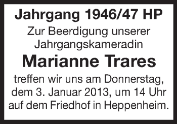 Traueranzeige von Marianne Trares von Starkenburger Echo