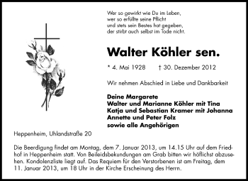 Traueranzeige von Walter Köhler von Starkenburger Echo