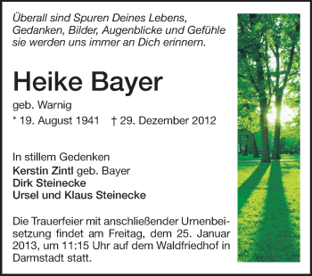 Traueranzeige von Heike Bayer von Echo-Zeitungen (Gesamtausgabe)
