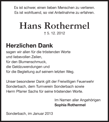 Traueranzeige von Hans Rothermel von Starkenburger Echo