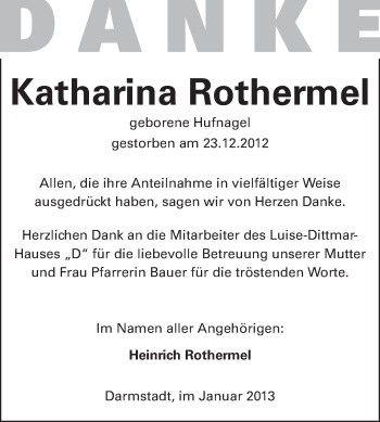 Traueranzeige von Katharina Rothermel von Echo-Zeitungen (Gesamtausgabe)