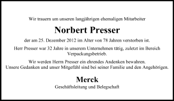 Traueranzeige von Norbert Presser von Echo-Zeitungen (Gesamtausgabe)