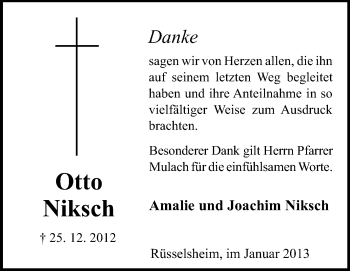 Traueranzeige von Otto Niksch von Rüsselsheimer Echo, Groß-Gerauer-Echo, Ried Echo