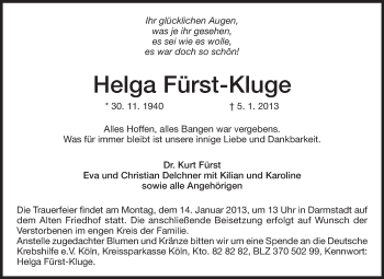 Traueranzeige von Helga Fürst-Kluge von Echo-Zeitungen (Gesamtausgabe)