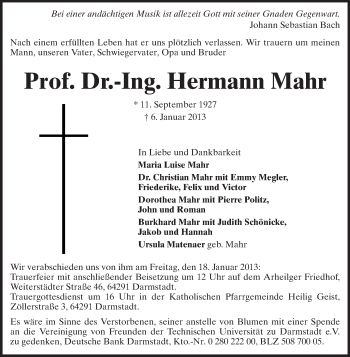 Traueranzeige von Hermann Mahr von Echo-Zeitungen (Gesamtausgabe)