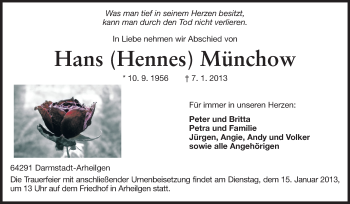 Traueranzeige von Hans Münchow von Echo-Zeitungen (Gesamtausgabe)