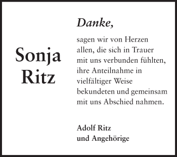 Traueranzeige von Sonja Ritz von Echo-Zeitungen (Gesamtausgabe)