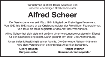 Traueranzeige von Alfred Scheer von Echo-Zeitungen (Gesamtausgabe)