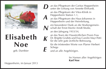 Traueranzeige von Elisabeth Noe von Starkenburger Echo