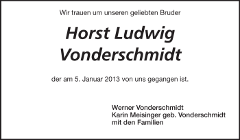 Traueranzeige von Horst Ludwig Vonderschmidt von Echo-Zeitungen (Gesamtausgabe)