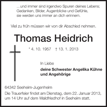 Traueranzeige von Thomas Heidrich von Echo-Zeitungen (Gesamtausgabe)